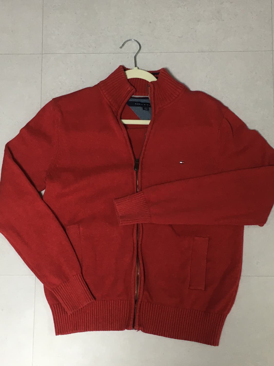 타미힐피거-코튼 헤비 립 크림슨 풀집업 가디건 레드(L) 상품이미지1