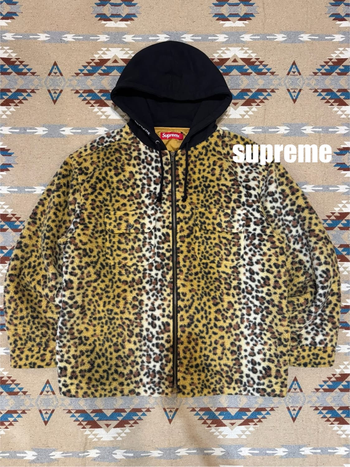 [L] 슈프림 플리스 집업 후드 브라운 레오파드 상품이미지1