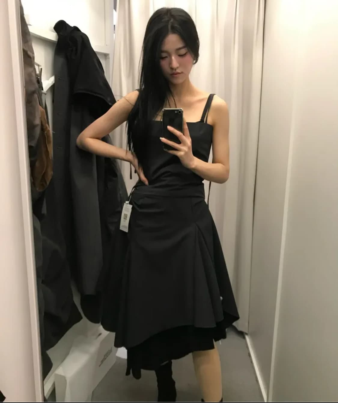 미세키서울 언발란스 레이어드 원피스 차콜 상품이미지2