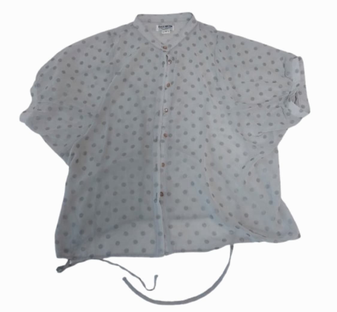 모리걸 너드 땡땡이 도트 시스루 회색 블라우스 상품이미지1