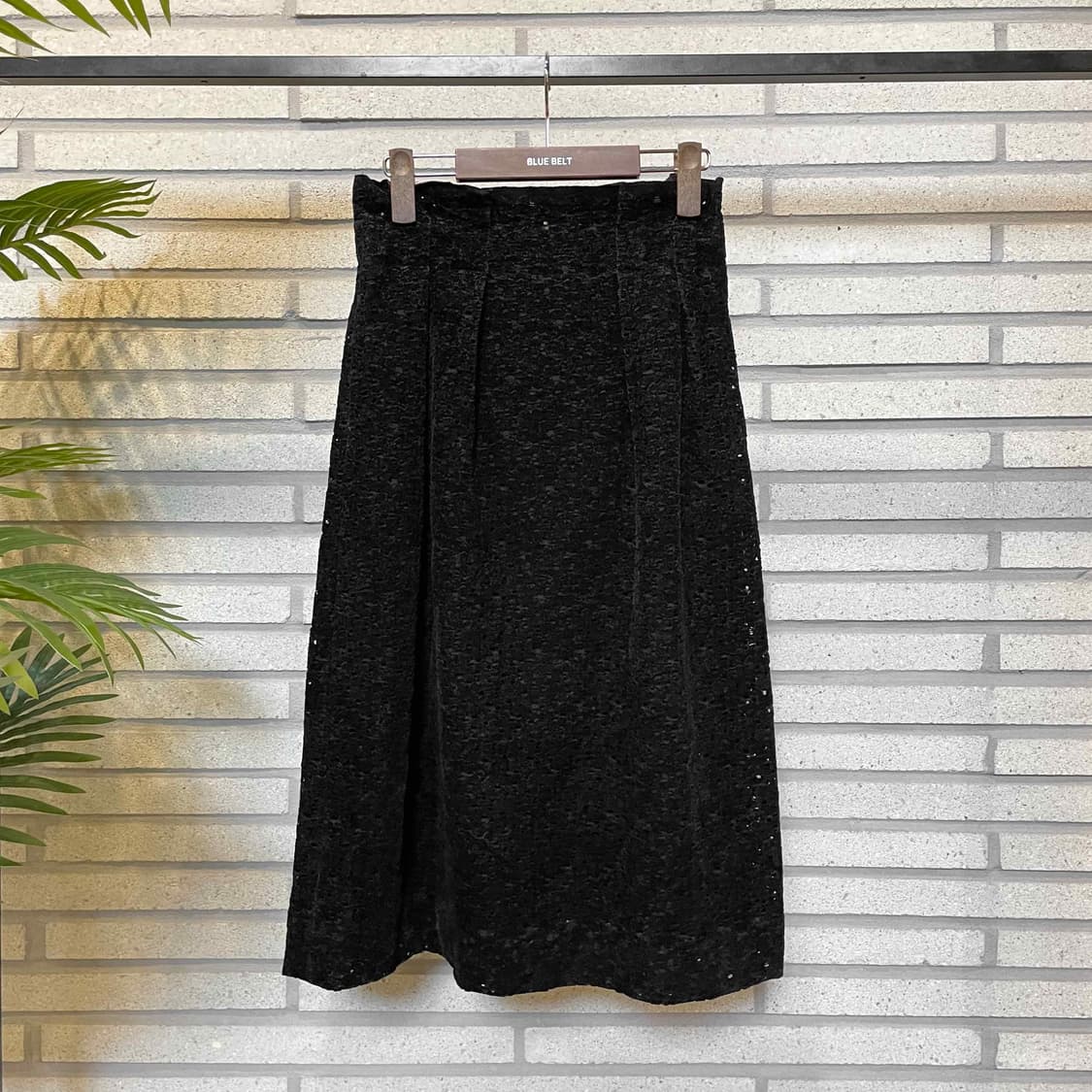 JPN VINTAGE 롱 스커트 핀턱 펀칭 텍스처 트위드 디테일 블랙 상품이미지2