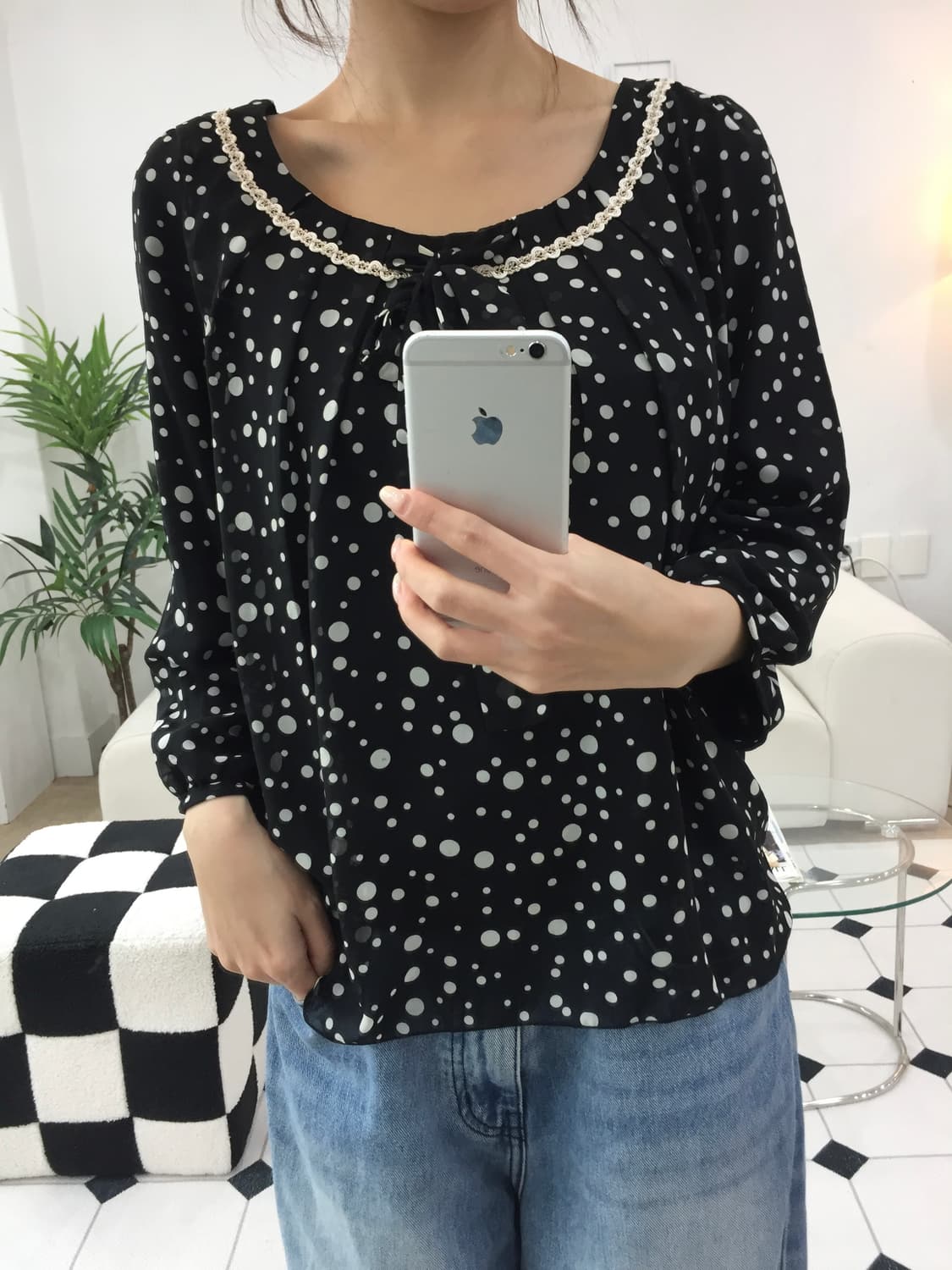 도트 레이스 리본 블라우스 상품이미지9