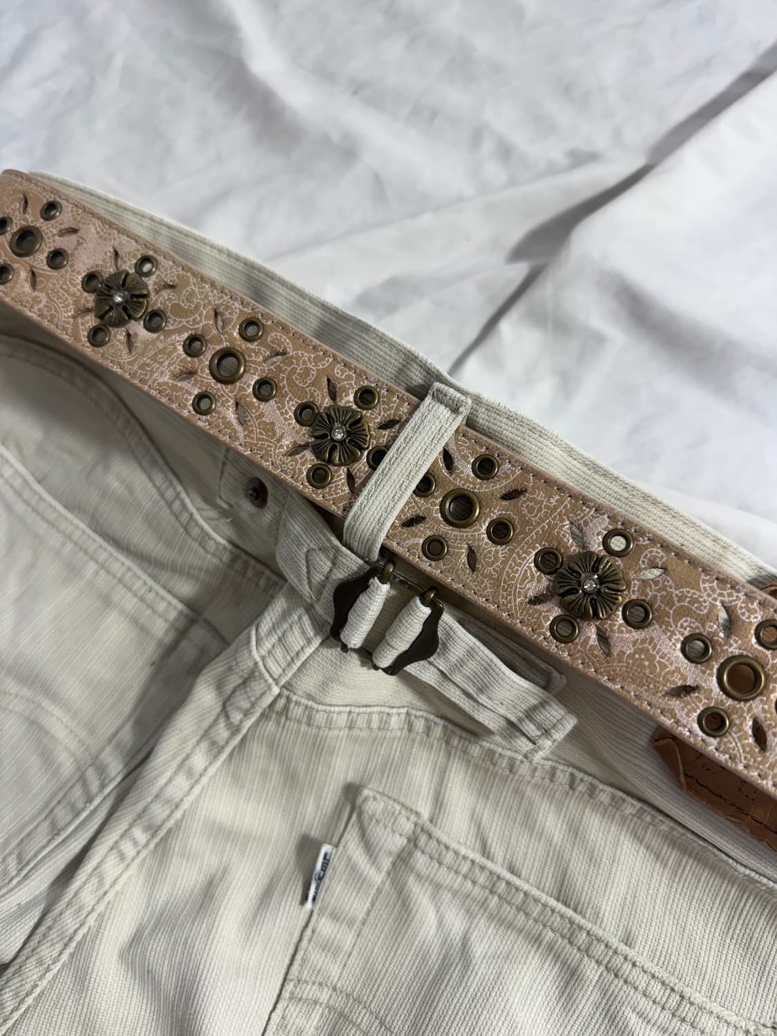 빈티지 플라워 콘초 오리엔탈 레더 벨트 웨스턴 히피 상품이미지3