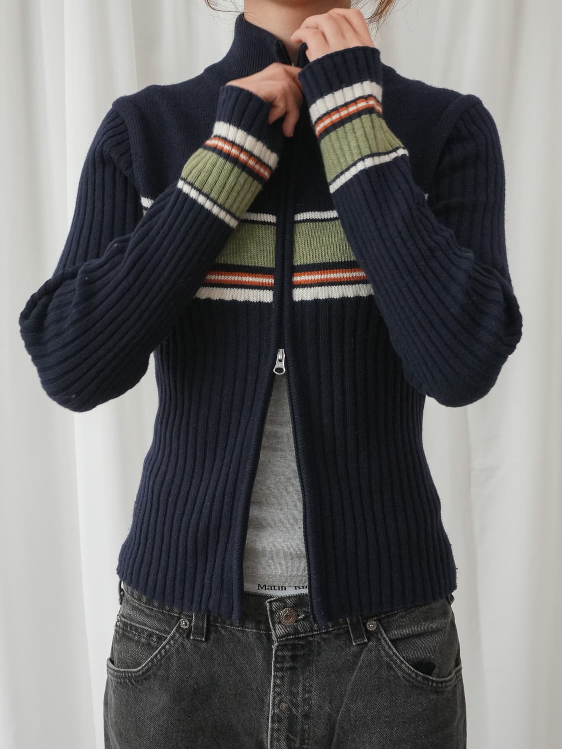 썬러브 W striped full zip knit cardigan S 상품이미지6