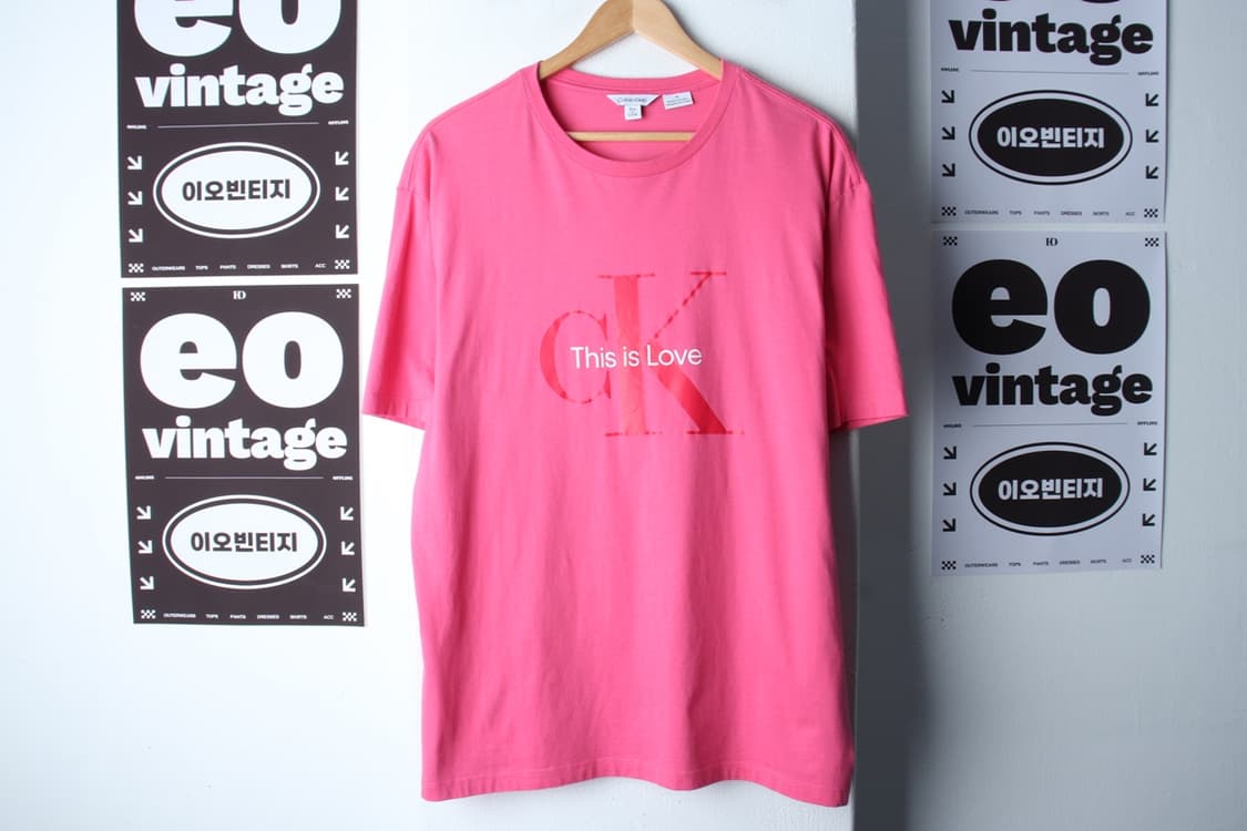 (M-XL) 캘빈클라인 반팔 티셔츠 빅로고 핑크 올드스쿨-H32474 상품이미지2
