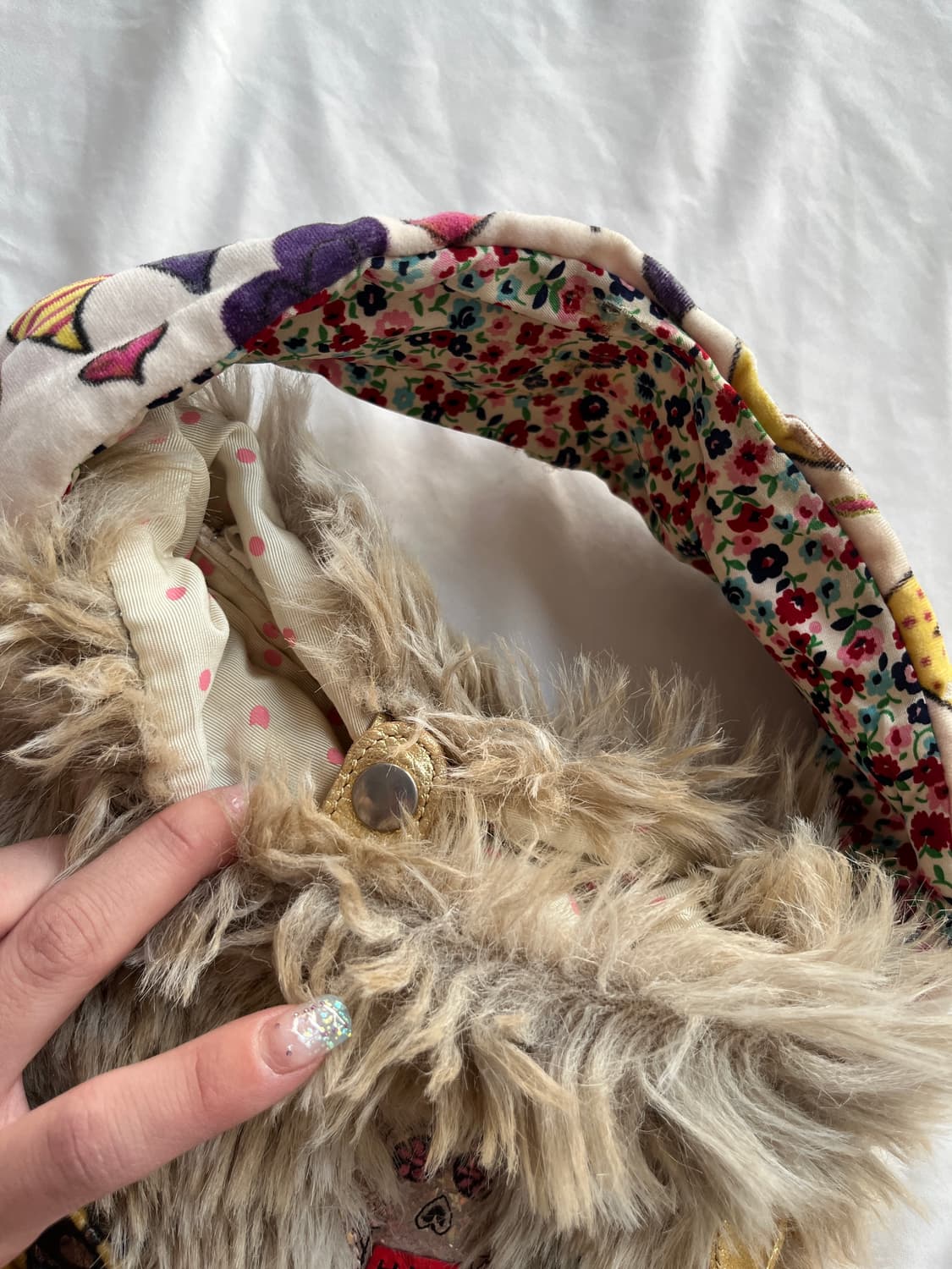 (초레어) 츠모리 치사토 하트 해골 퍼 벨로어 가죽 패치 숄더 백 상품이미지9