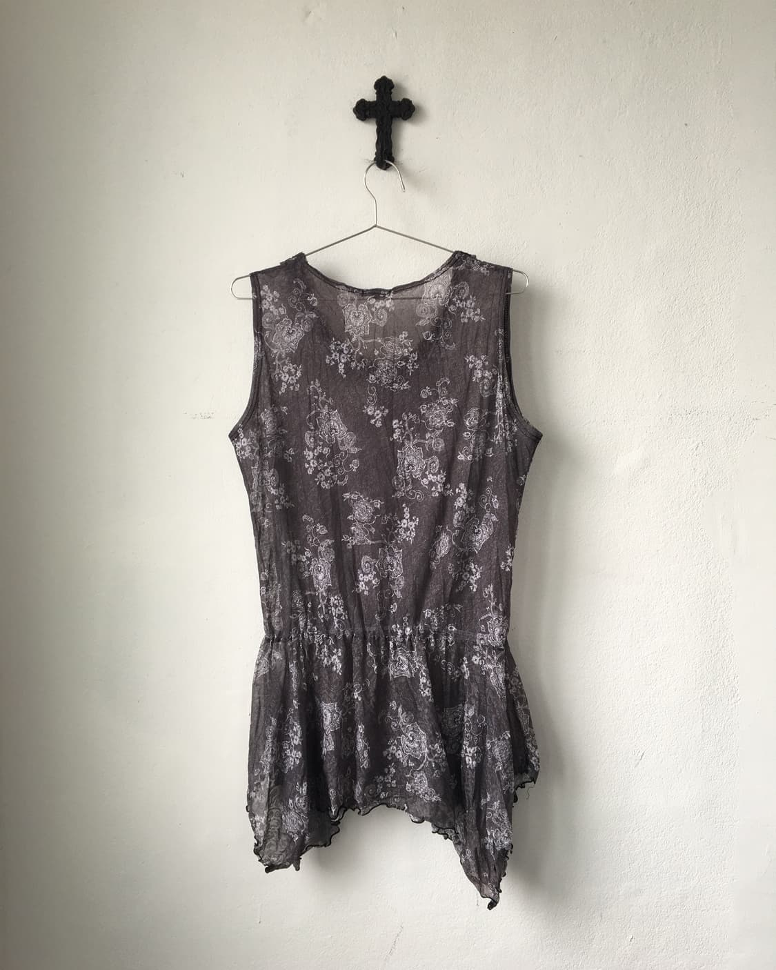 Ornament pattern mesh unbalanced sleevel 상품이미지3
