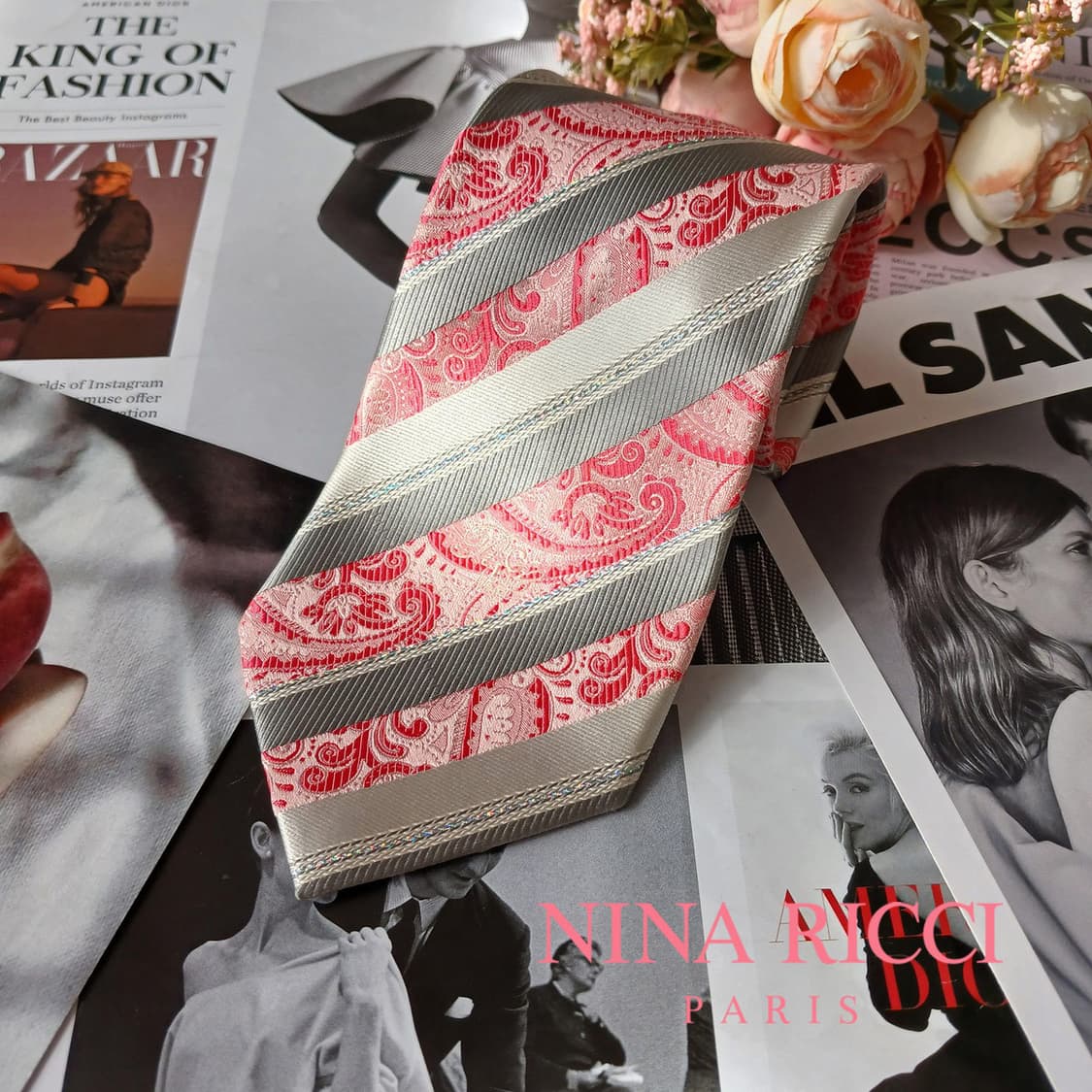 니나리치 실크 페이즐리 스트라이프 넥타이 9.2cm A+등급 A19845 상품이미지2