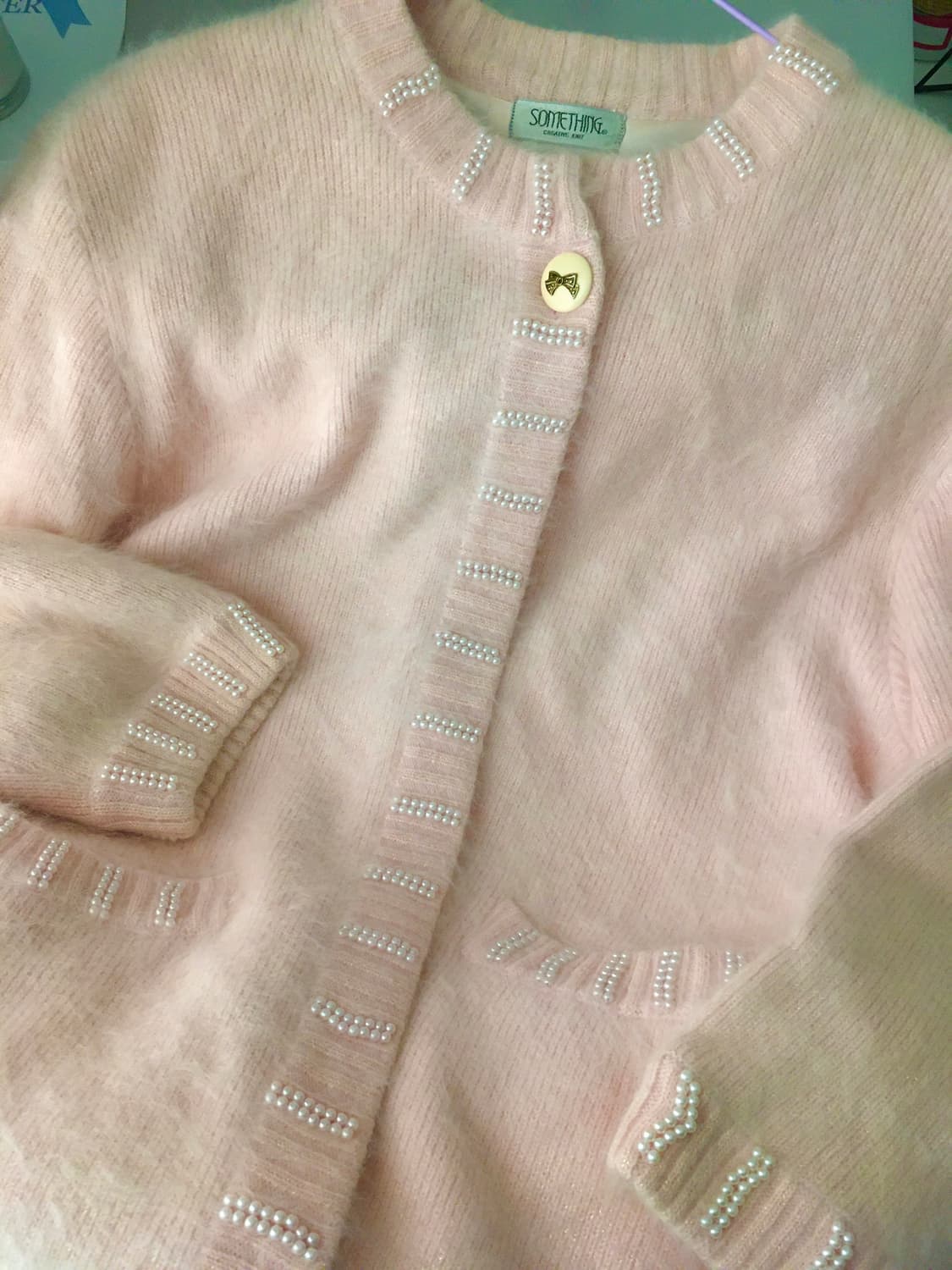 일본빈티지 뽀용핑크 진주 가디건 울 앙고라 핀터깔 히메갸루 상품이미지2