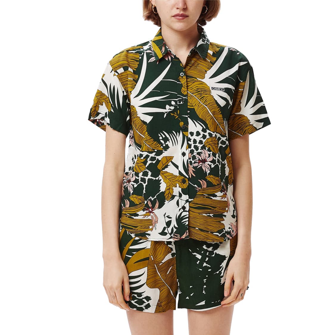 오베이 플라워 프린트 반팔 셔츠 여성용 S사이즈 55~66 상품이미지1