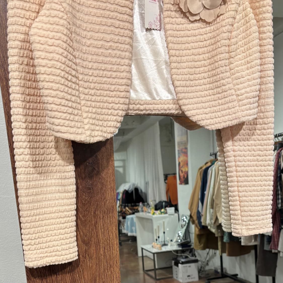 베이지 갸루 로판 플라워 코사지 리본 숏 볼레로 자켓 상품이미지5