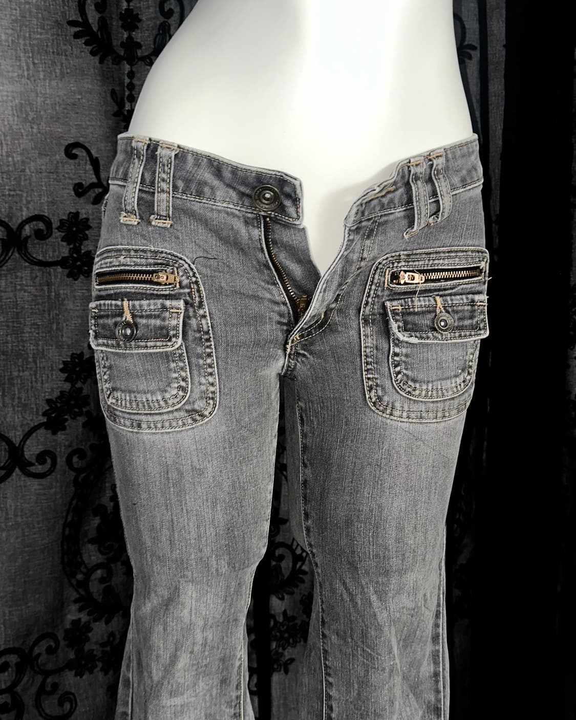 grey washed bootcut capri jeans 상품이미지2