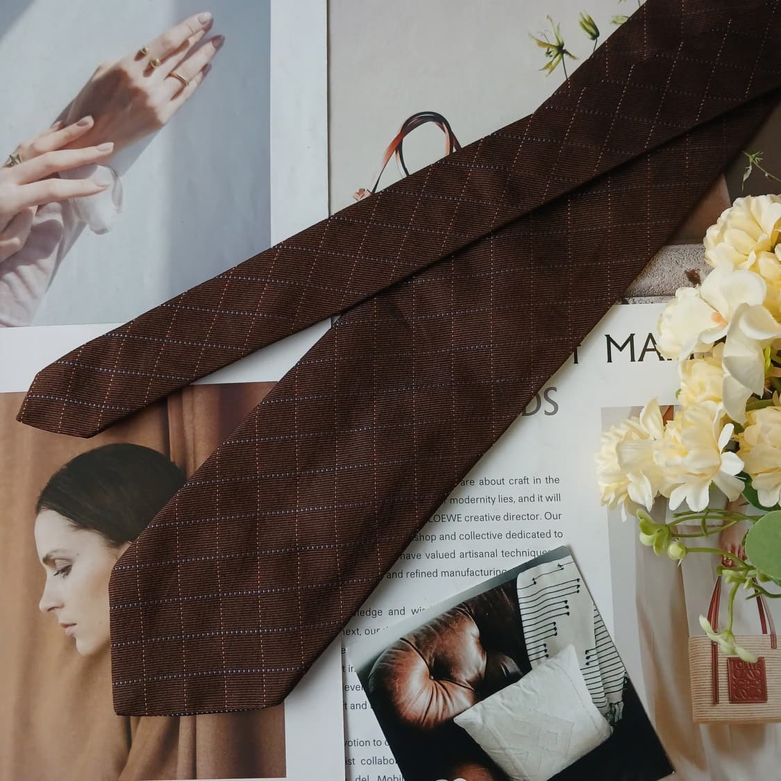 알테아 실크 브라운 체크 패턴 넥타이 9cm A등급 A19878
 상품이미지4