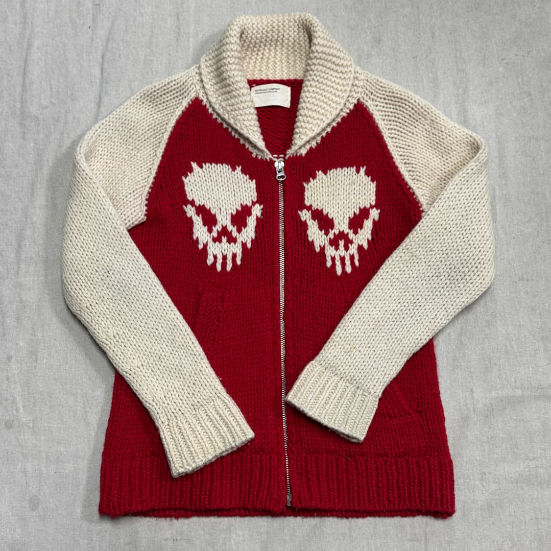 빈티지 숄카라 배색 스컬 니트 집업 95 상품이미지1