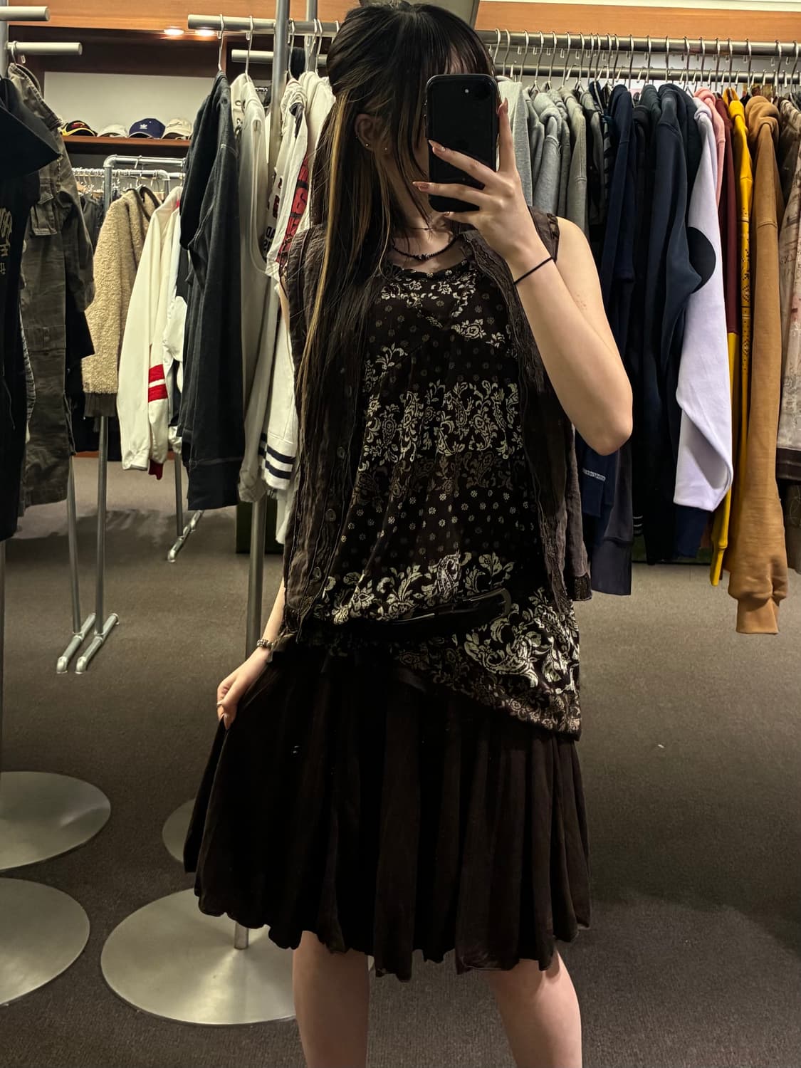 OS)Japanese vintage 여성 지퍼 디자인 프릴 미디 스커트 상품이미지7