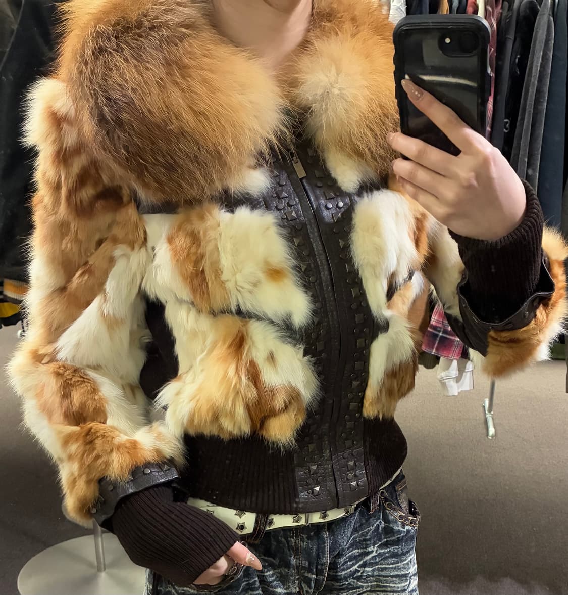 OS)빈티지 여성 y2k 스터드 포인트 퍼 자켓 상품이미지1