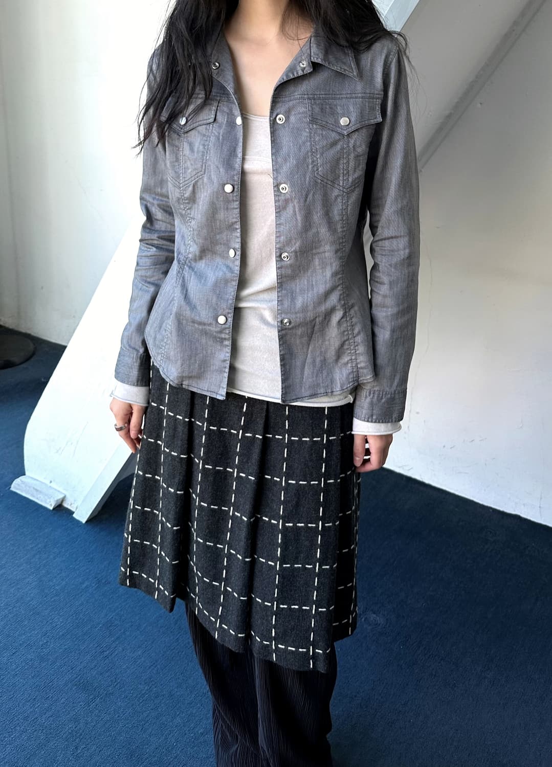 Stretched cotton linen western shirt 상품이미지2