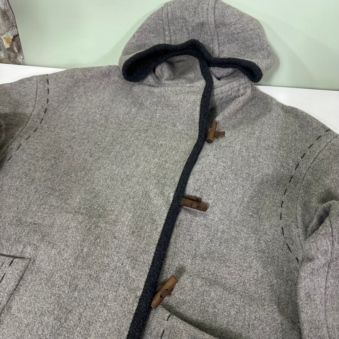 100 베네통 그레이 스티치 떡볶이 더플코트 상품이미지1