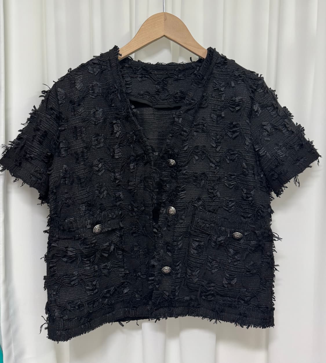 비스윗 트위드 반팔 자켓 수술 블랙 상품이미지3