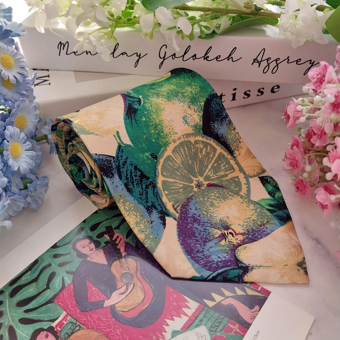 베네통 실크 그린 라임 아트 패턴 넥타이 9.5cm A+등급 K1441
 상품이미지2