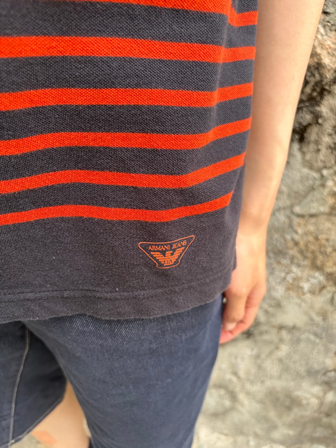 Armani Jeans 오렌지 스트라이프 반팔 카라 티셔츠 XL 상품이미지2