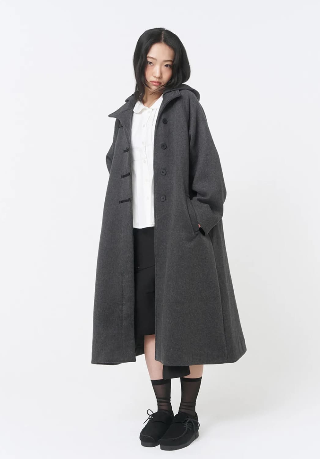 미세키서울 후드 롱 더블코트 차콜 상품이미지2