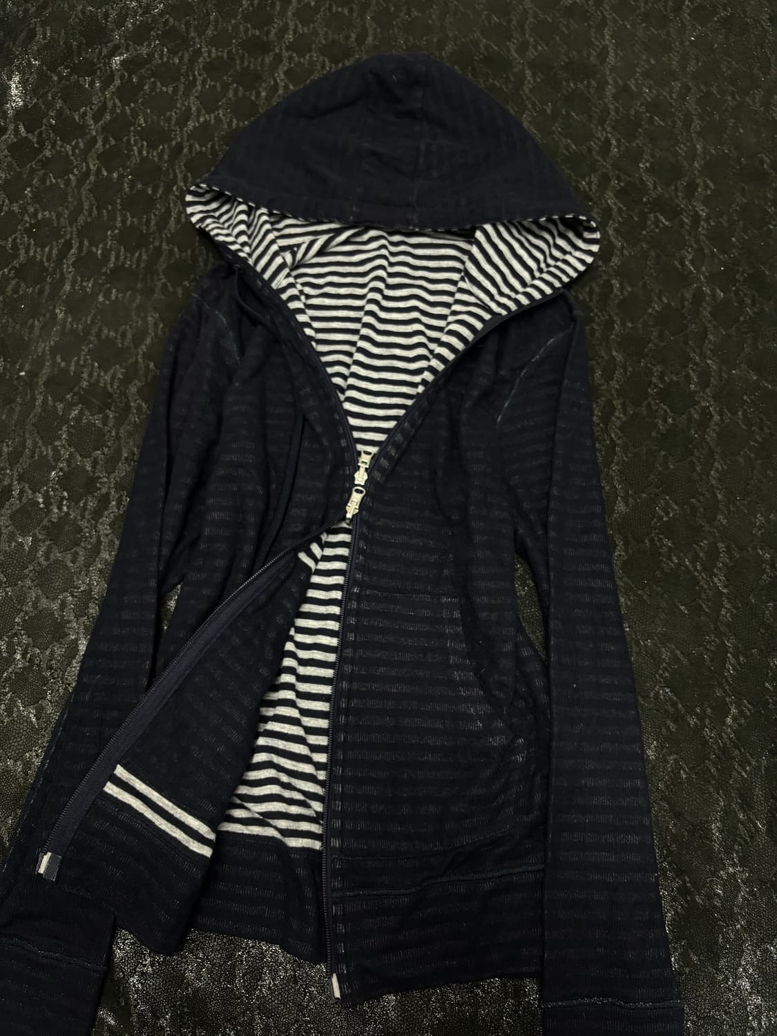 “Vintage” Navy&stipe reversible Hoodie 2 상품이미지5