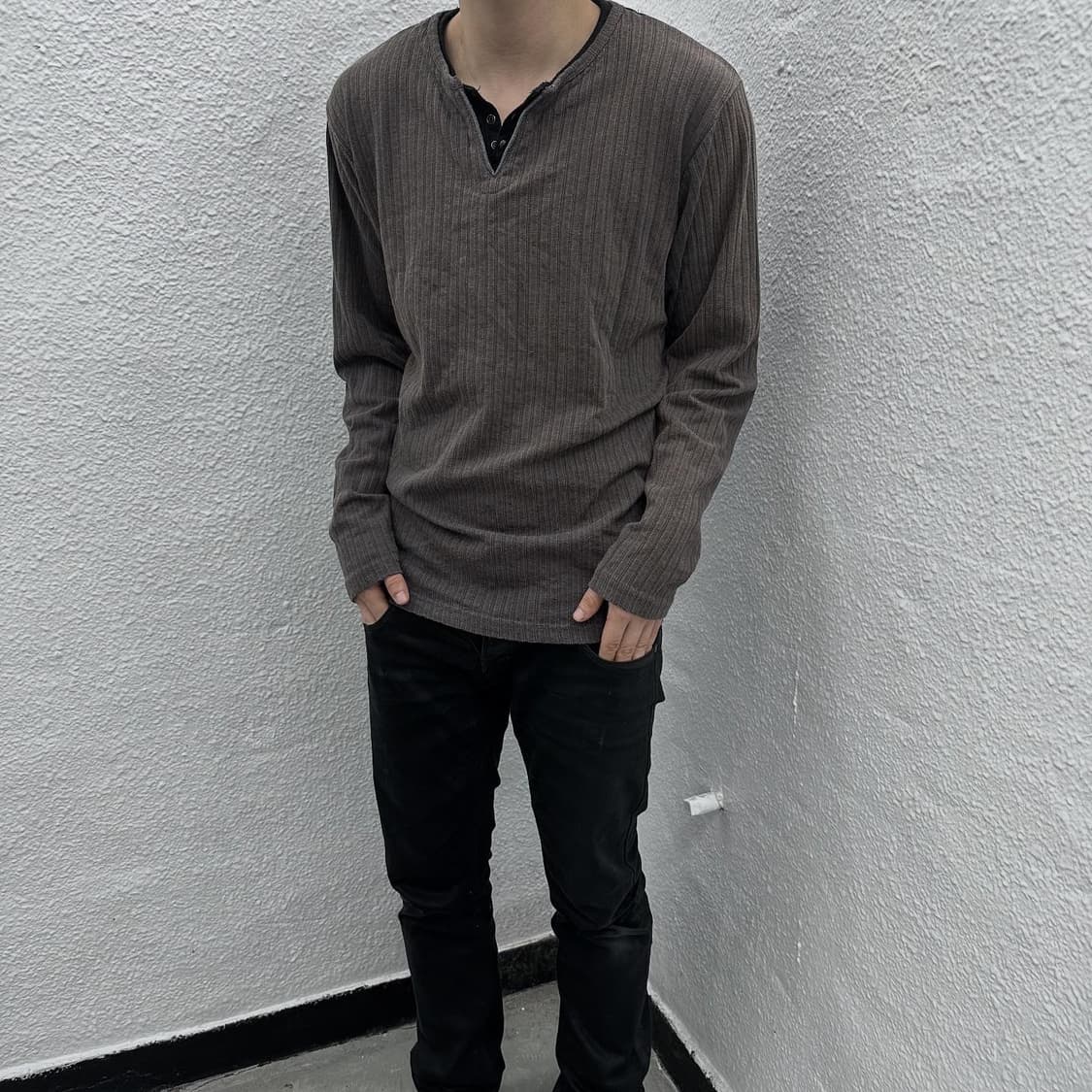brown trimming neck long sleeve 상품이미지3