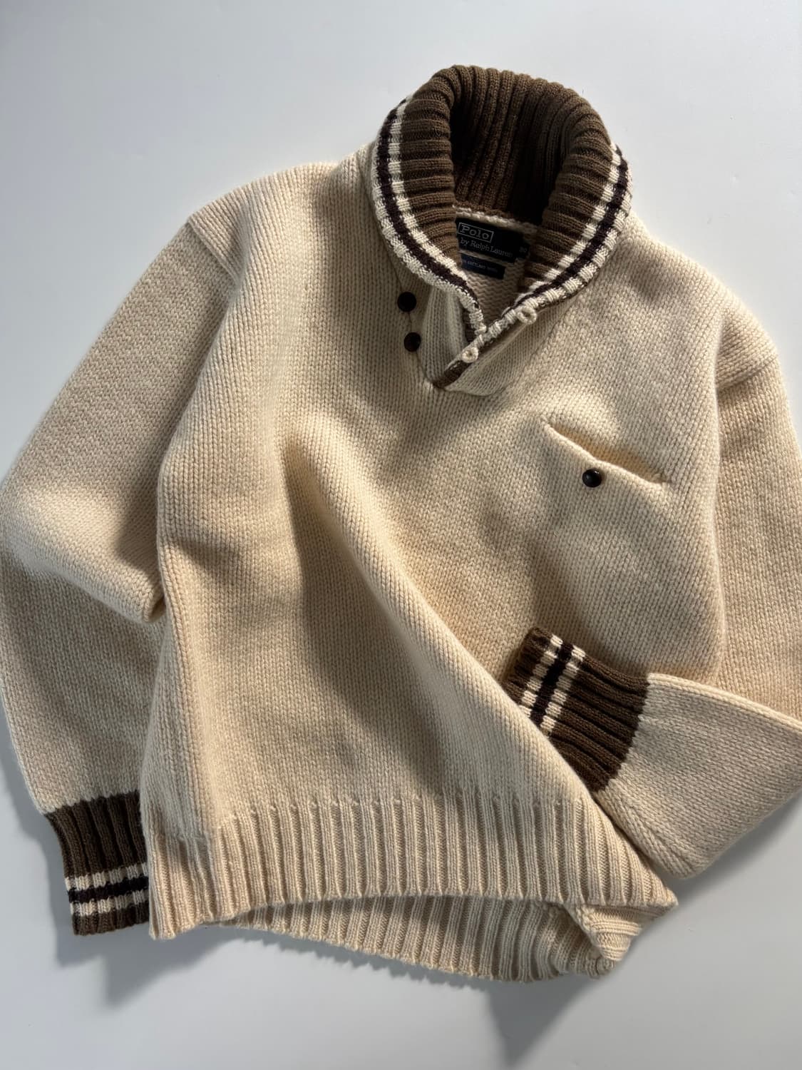 Polo 폴로 랄프로렌 아이보리 토글 버튼 숄카라 니트 상품이미지1