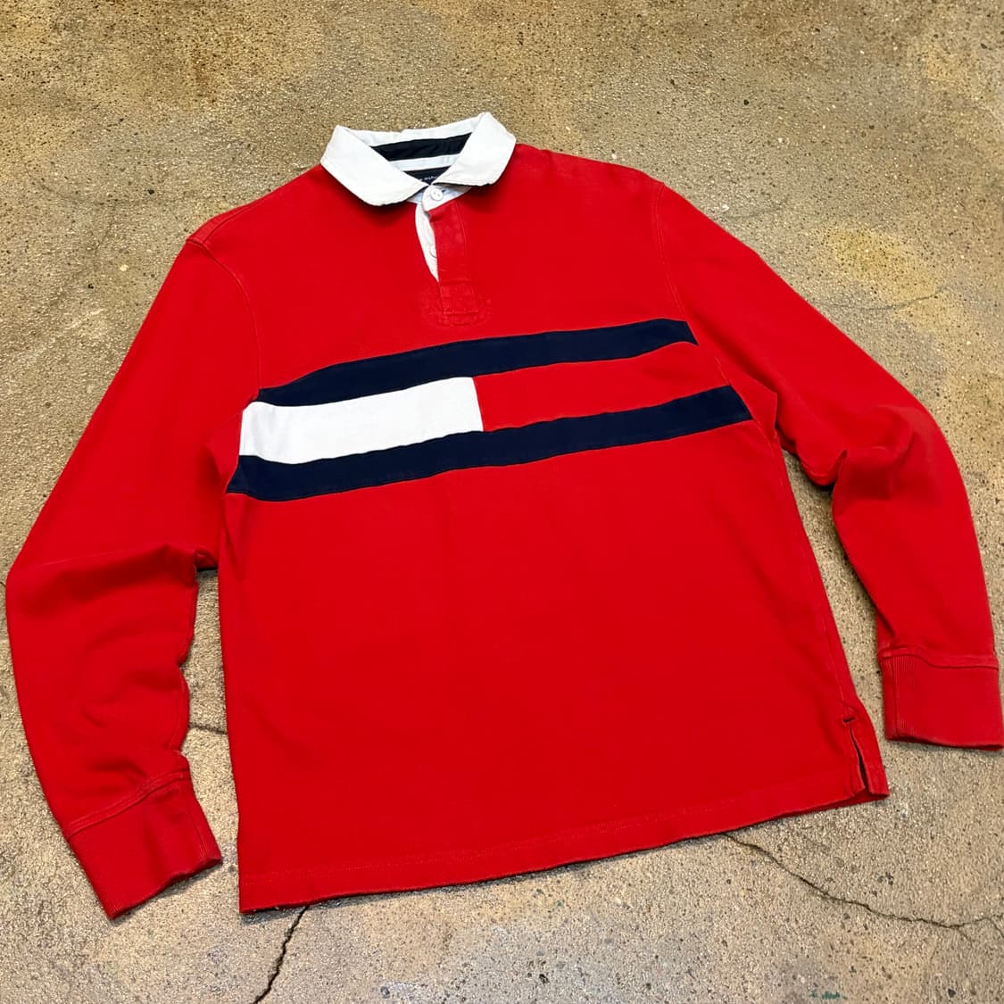 레어 00s 미국 빈티지 타미힐피거 헤비코튼 럭비티 카라티 상품이미지2