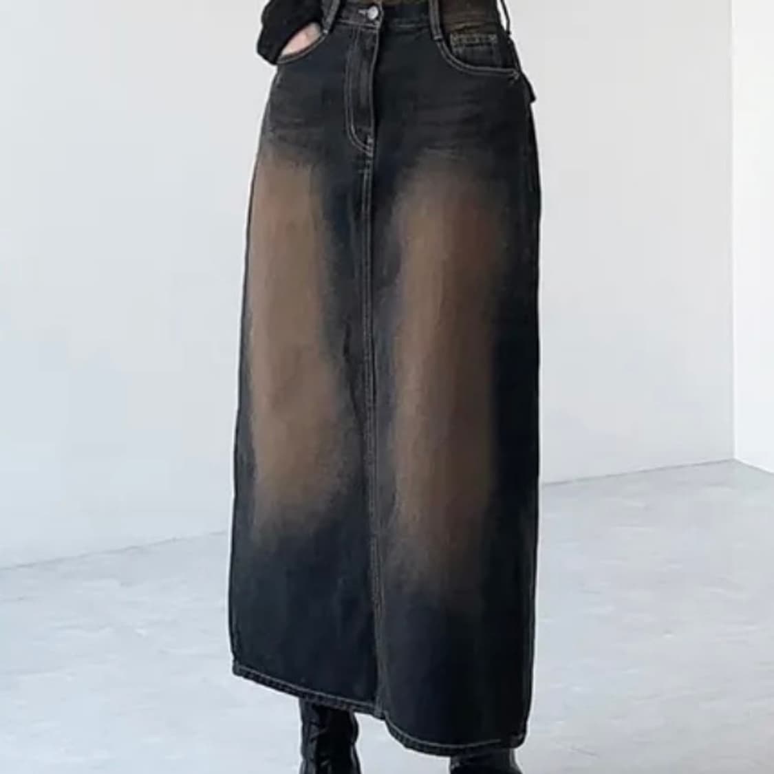 브라운 워싱 포켓 데님 스커트 상품이미지1