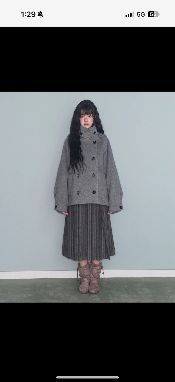 미레코 후드 더블 버튼 코트 상품이미지3