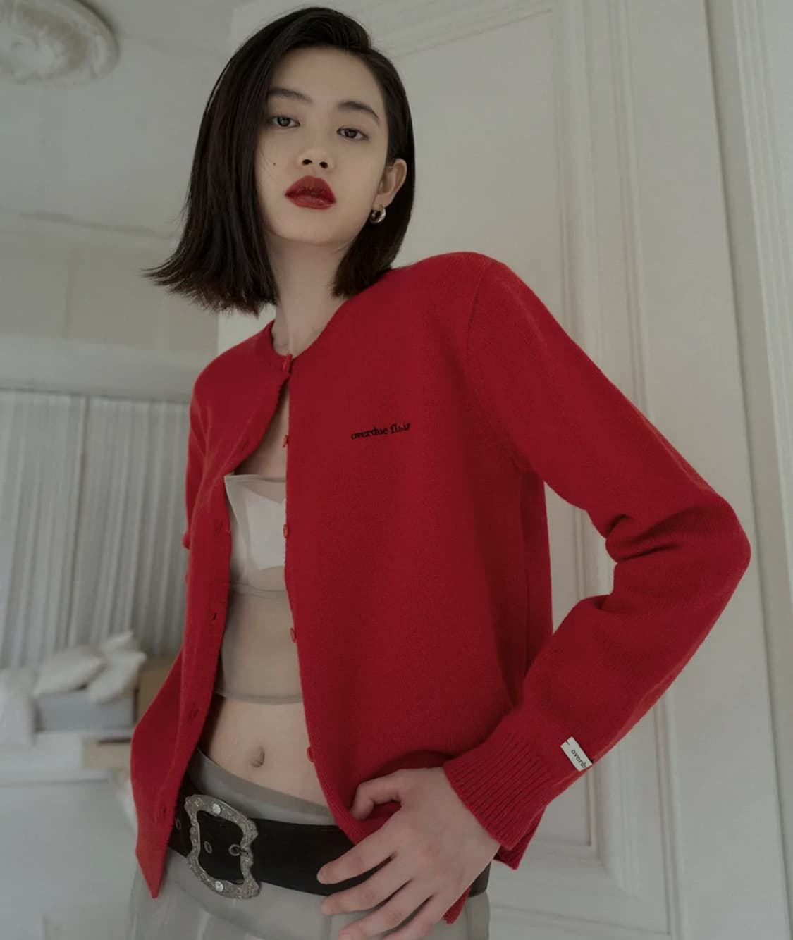 오버듀플레어 울 가디건 레드 프리사이즈 상품이미지2