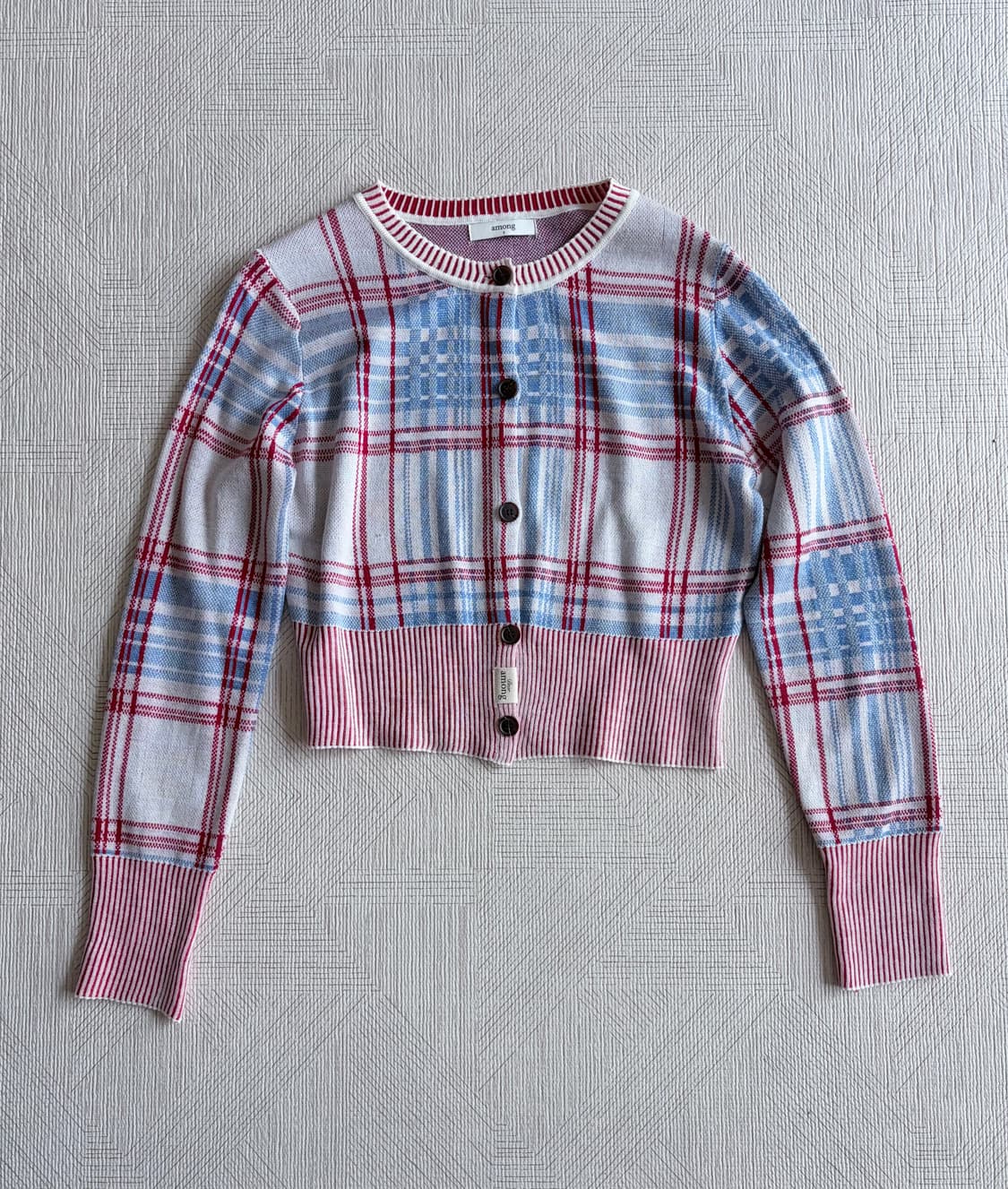 어몽 믹스 컬러 체크 가디건 상품이미지3