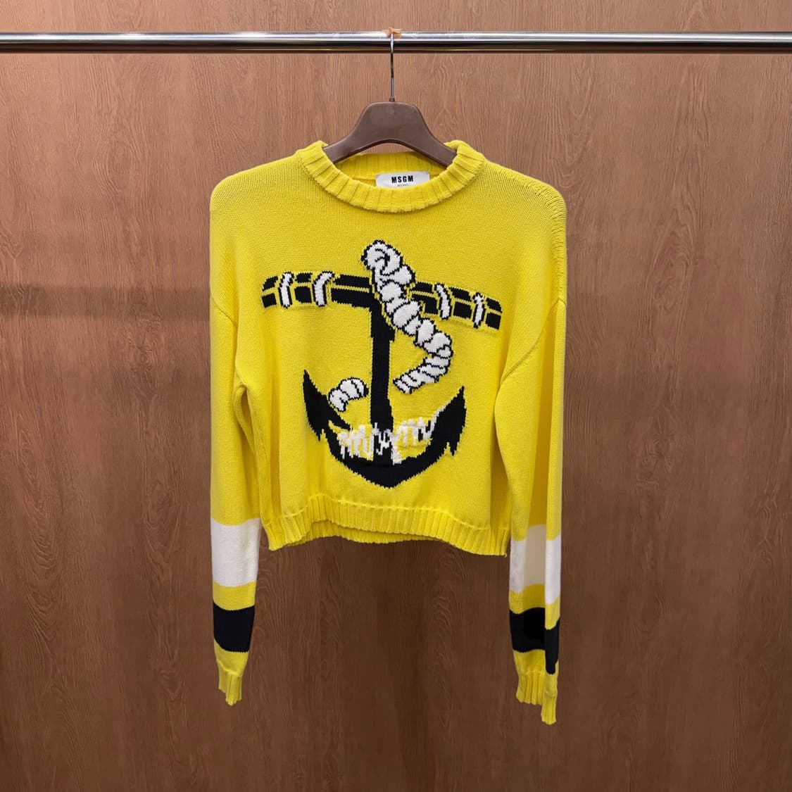 MSGM 코튼 니트 앵커 자카드 패턴 컬러 블록 디테일 옐로우 블랙 상품이미지2