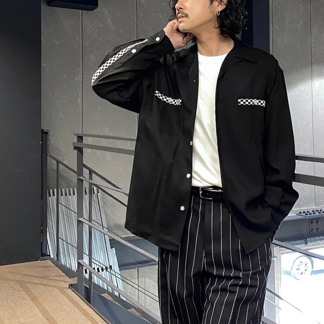 [L] 와코마리아 50‘s 오픈카라 셔츠 블랙  상품이미지10