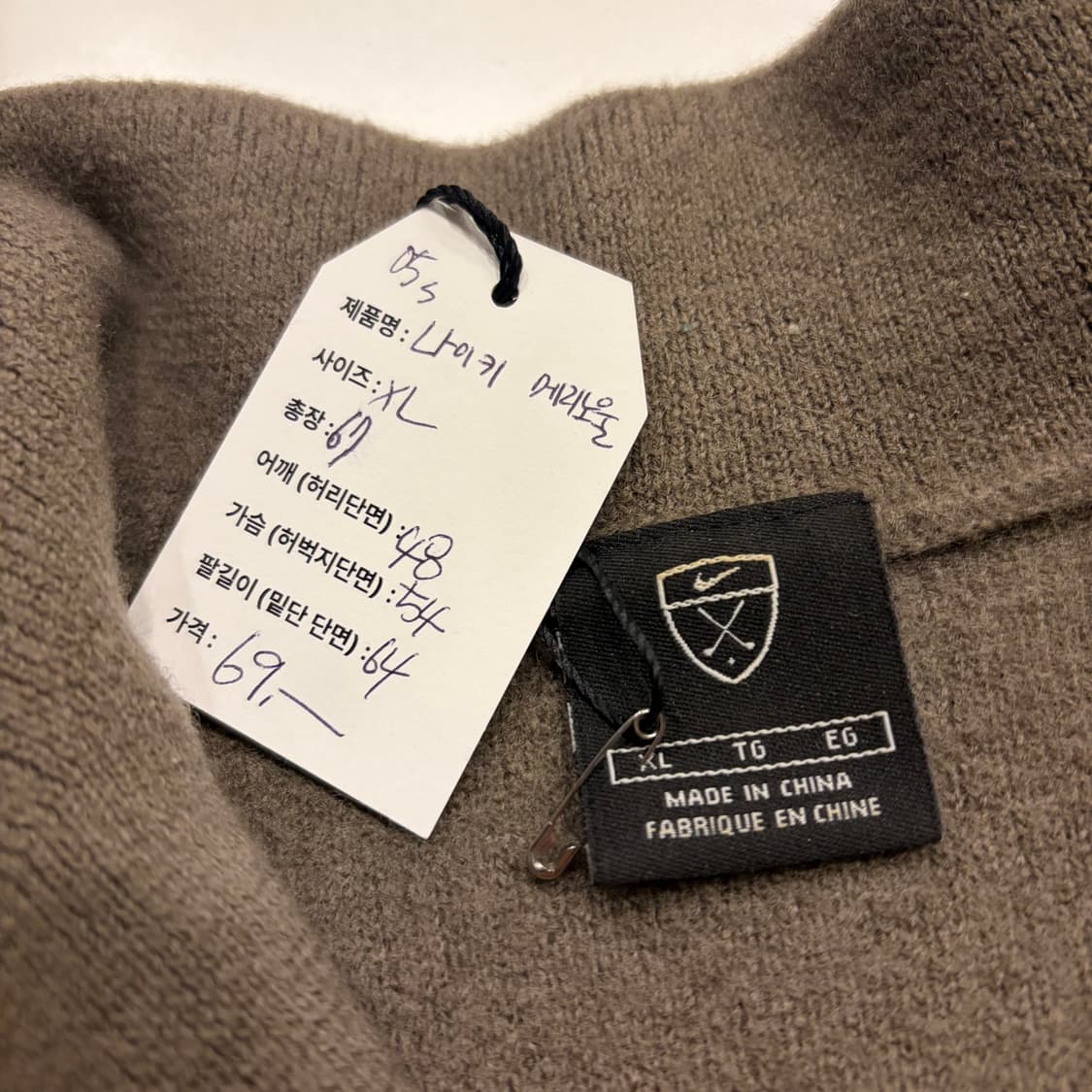 [XL] 00s 나이키 메리노울 하프집업 니트 브라운 C106 상품이미지6