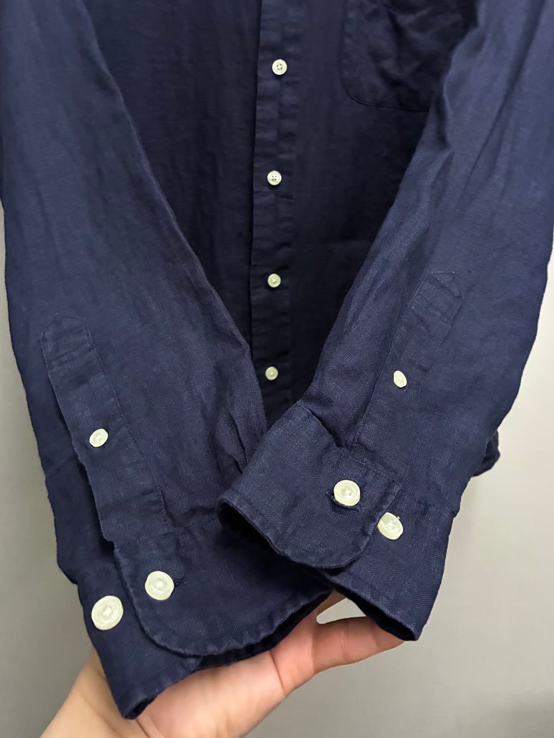 (M/100)브룩스브라더스 리젠트 네이비 버튼다운 포켓 리넨셔츠 상품이미지5