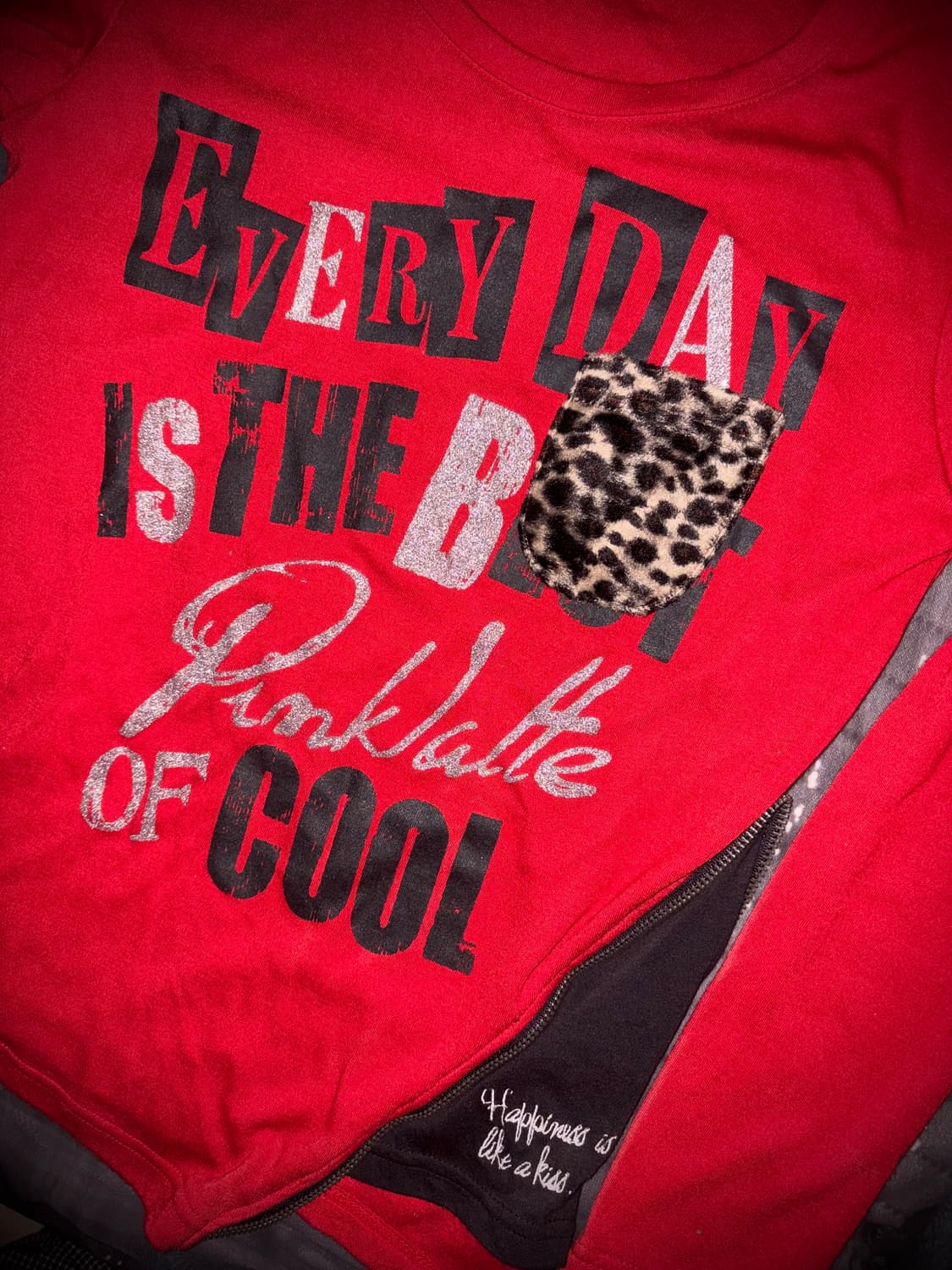 빈티지 갸루 호피 레오파드 레터링 레드 롱슬리브 상품이미지2