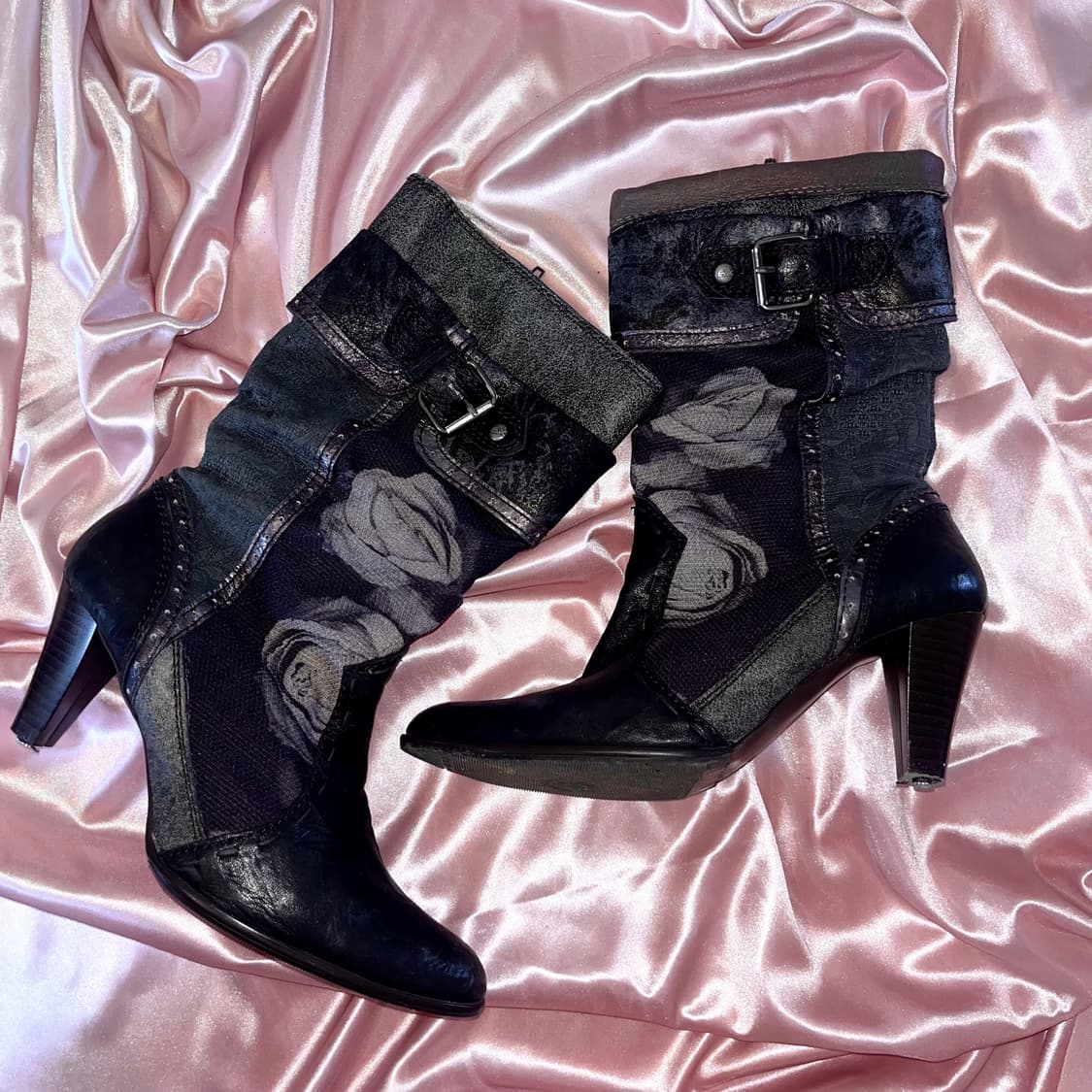 Vintage boots 빈티지 느와르 로즈 블랙 레더 부츠 상품이미지2