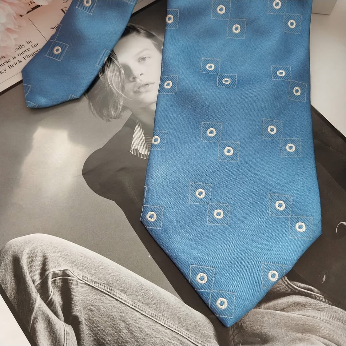 앤드류스타이 실크 블루 자카드 패턴 넥타이 9.9cm A+등급 K1354 상품이미지4