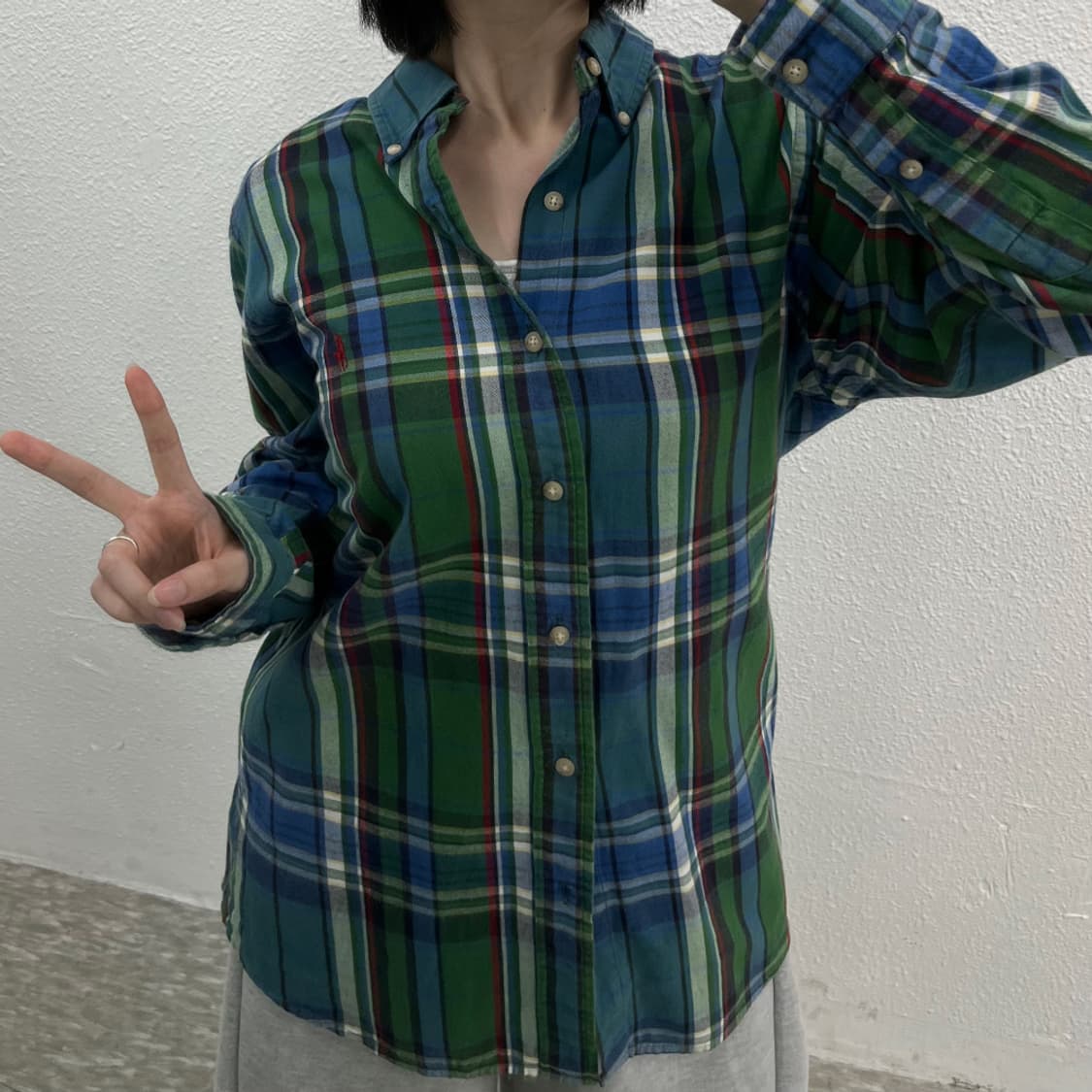 폴로 랄프로렌 레드포니 그린 블루 체크 셔츠 L 상품이미지6
