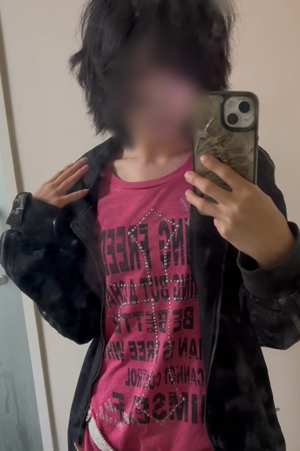 핑크 y2k cross 큐빅 로고 롱슬리브 상품이미지2