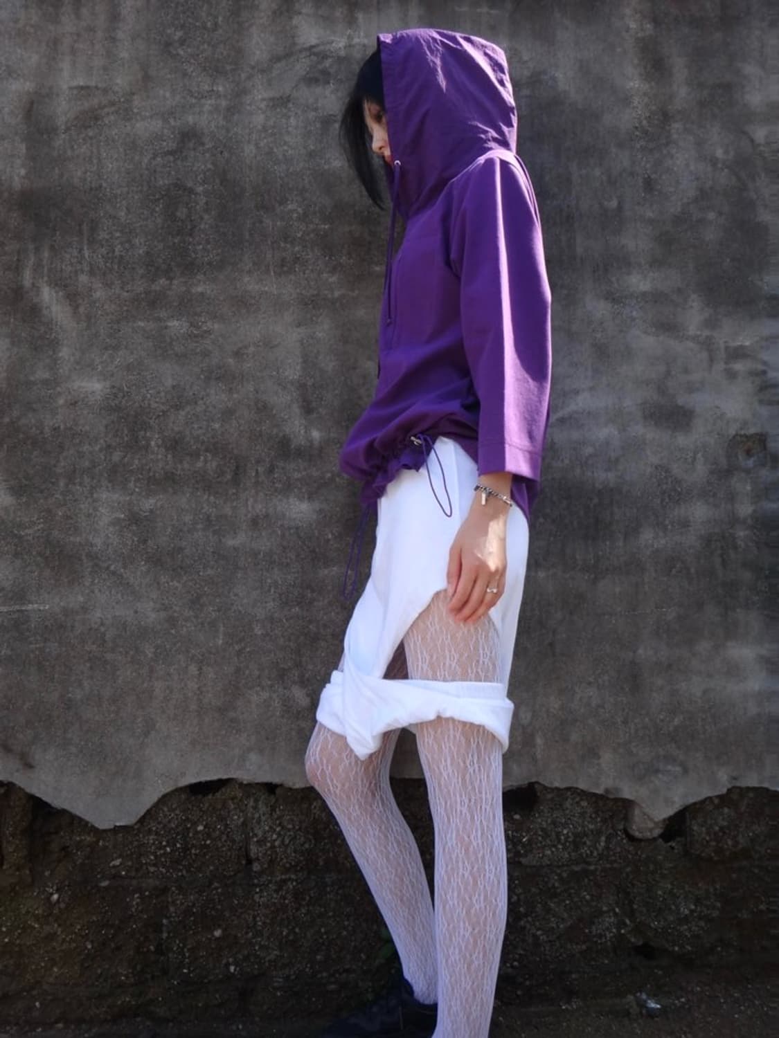 Hoodie wrinkle half top / purple  상품이미지4