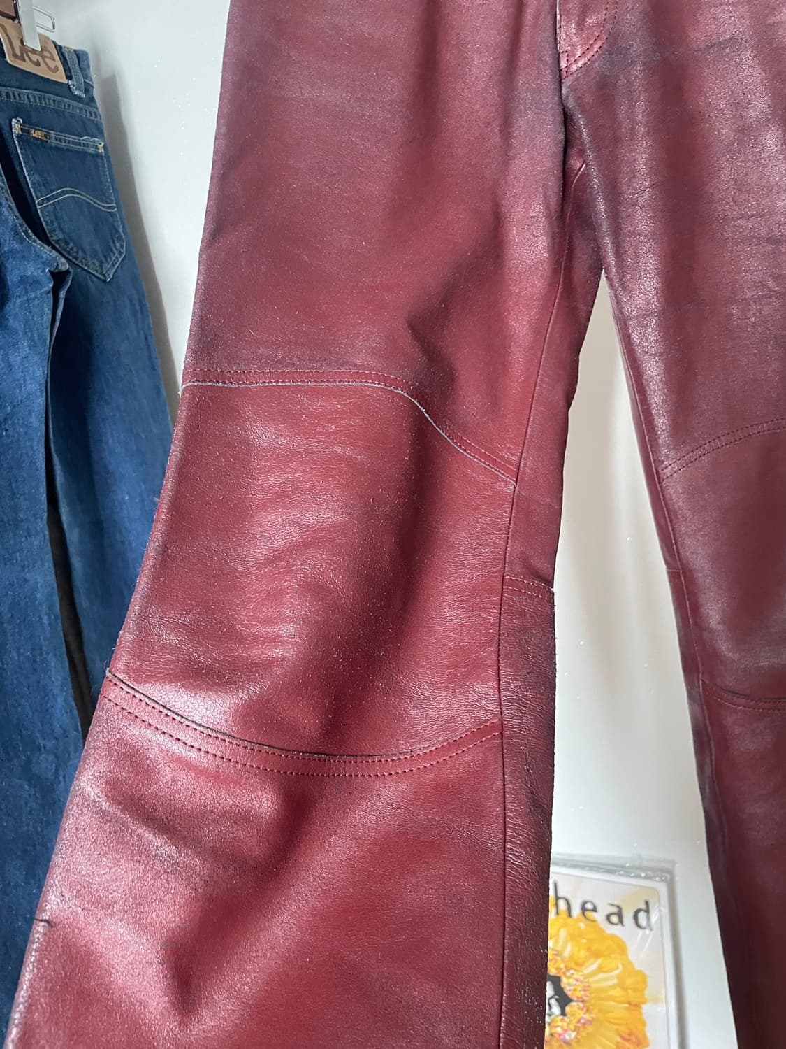 펑크 크랙진 – 일본산 소가죽 레더 팬츠 (버건디 / Size 48) 상품이미지3