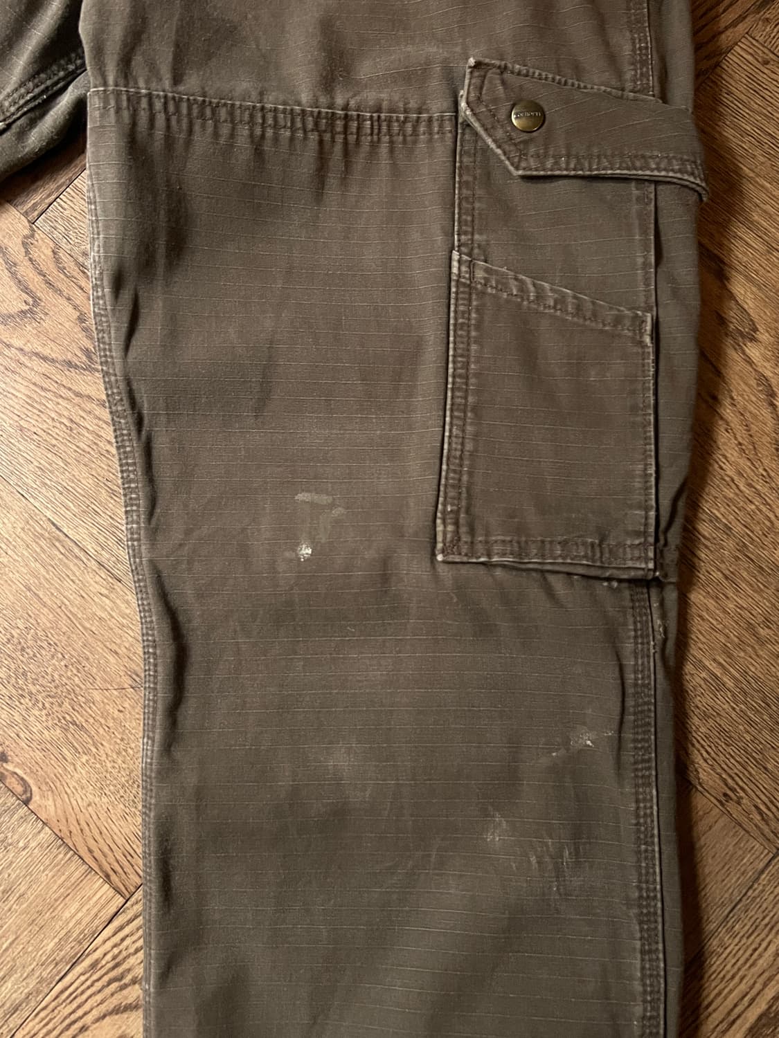[32]칼하트 USA 더티워싱 다크커피 립스탑 더블니 워크 카고 팬츠 상품이미지4