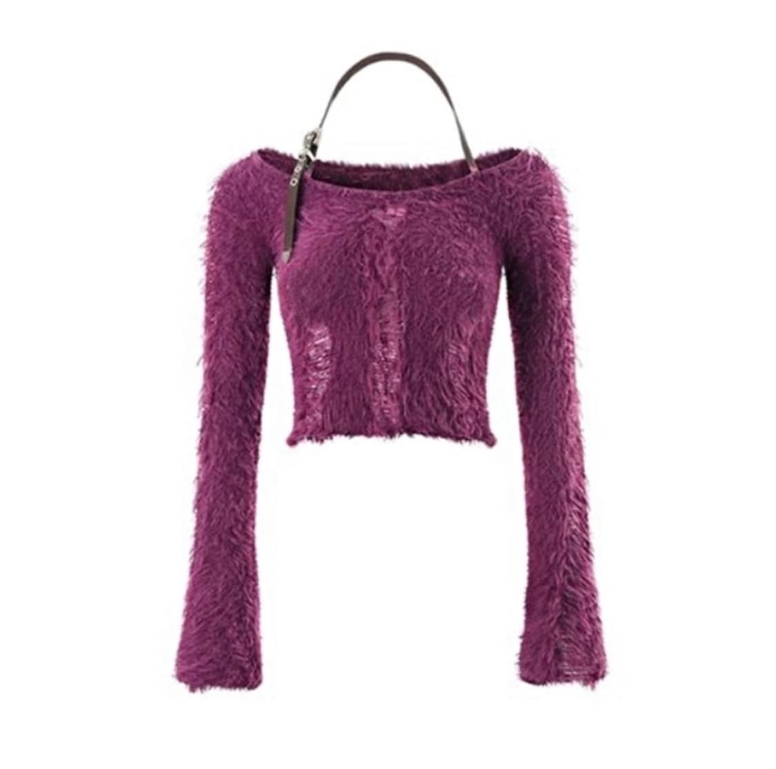 원진스튜디오 퍼플 퍼 크롭 니트 한소희 착용 상품이미지2