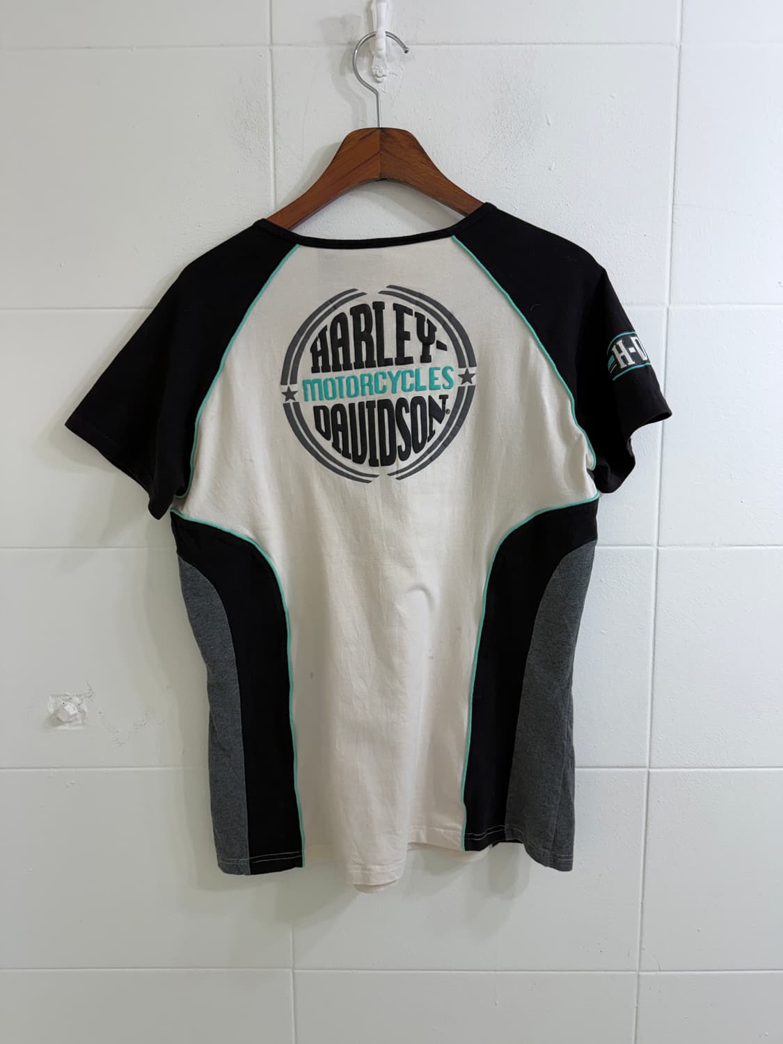 (상의 세트) 할리데이비슨 컬러 배색 반집업 반팔 + 그린 레이스 나시 상품이미지5