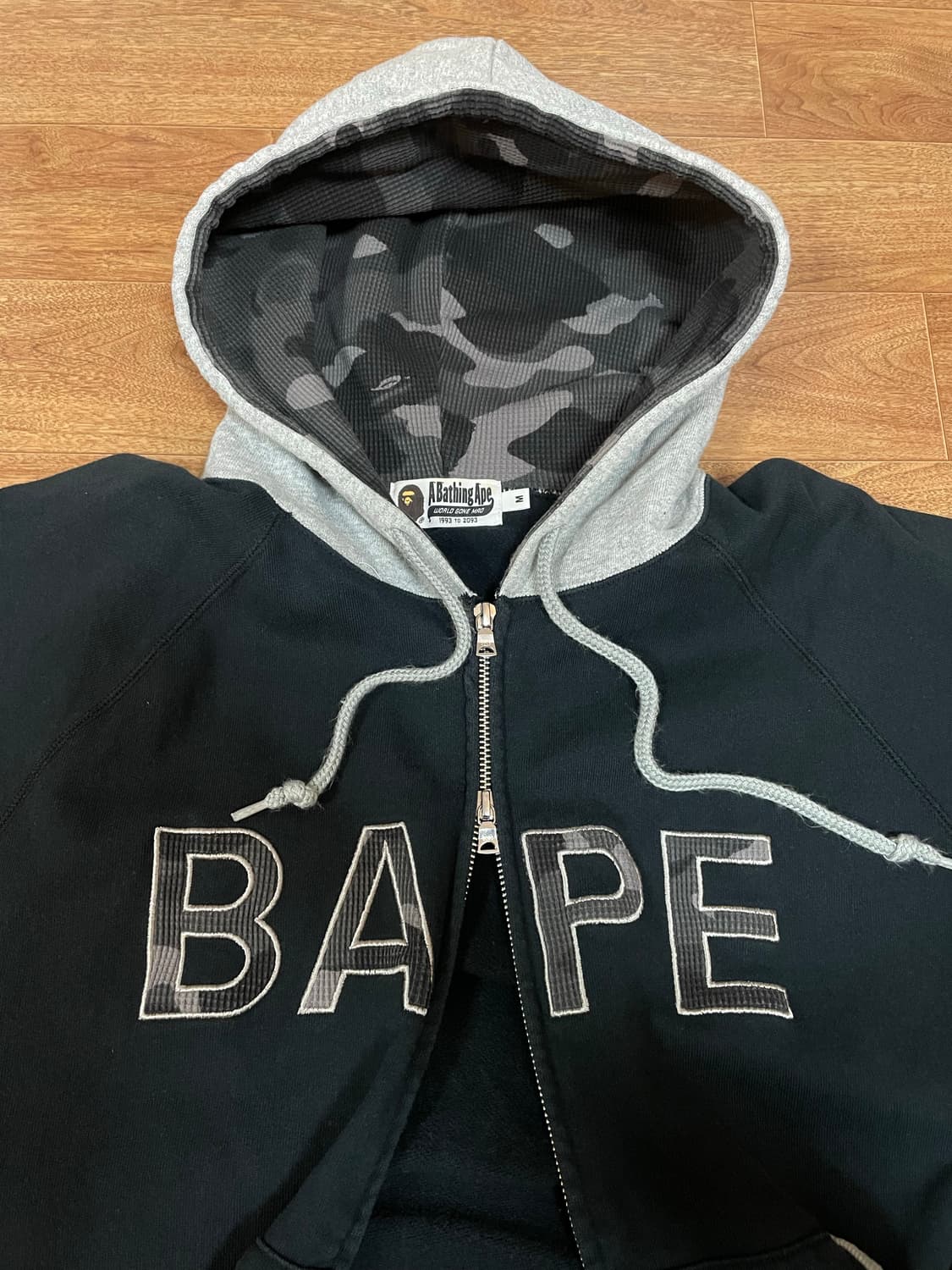 Bape 베이프 카모 써멀 패치 루즈핏 후드집업 블랙 상품이미지2