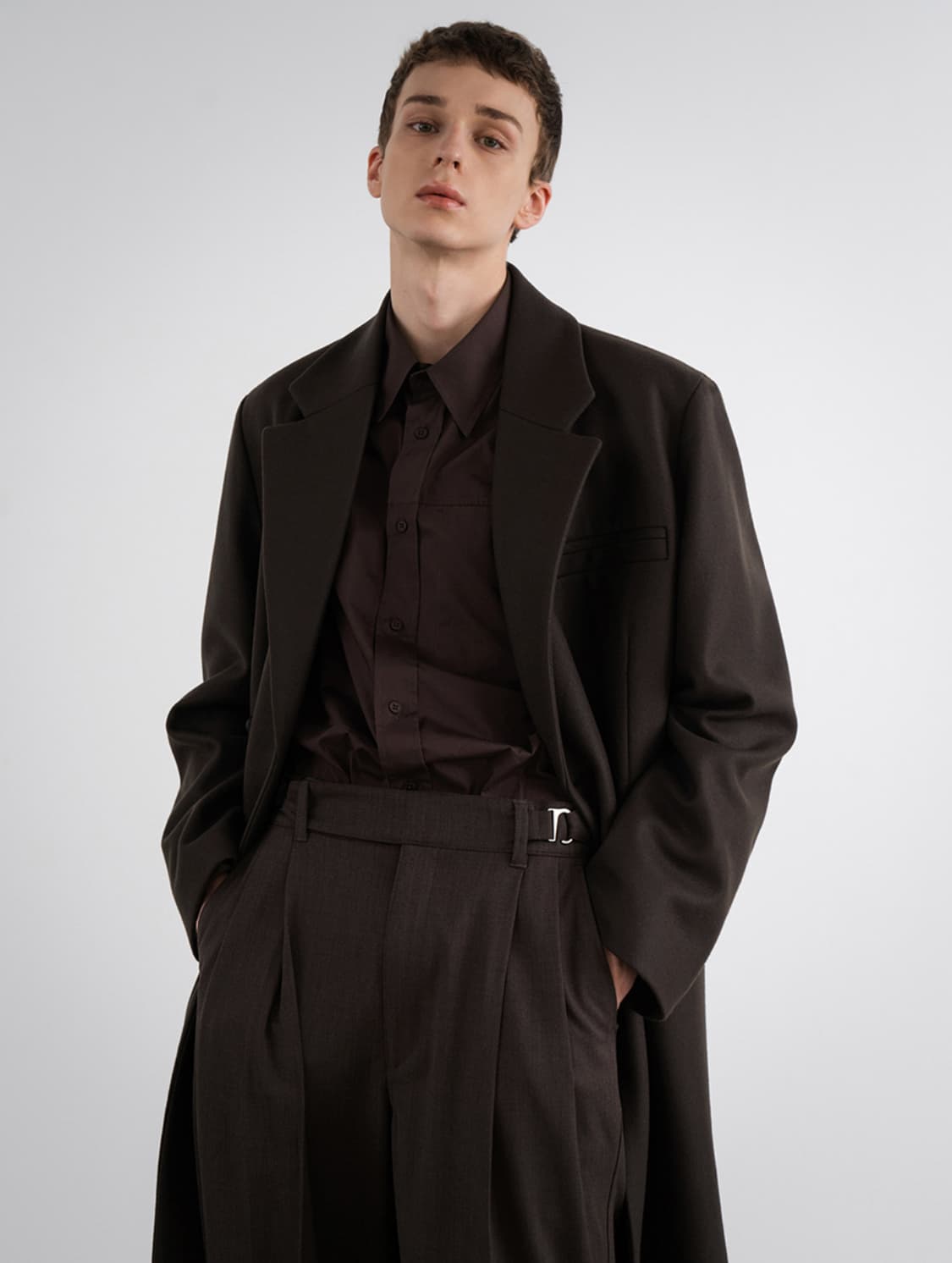 인사일런스 울캐시미어  스트랩 하프 더블코트(BROWN/S)쿠어/벨리에 상품이미지1